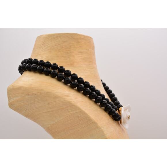 KJL Avon Necklace Collar White Rose Black Beaded Gold Tone Crystal Signed 9A - Picture 10 of 12